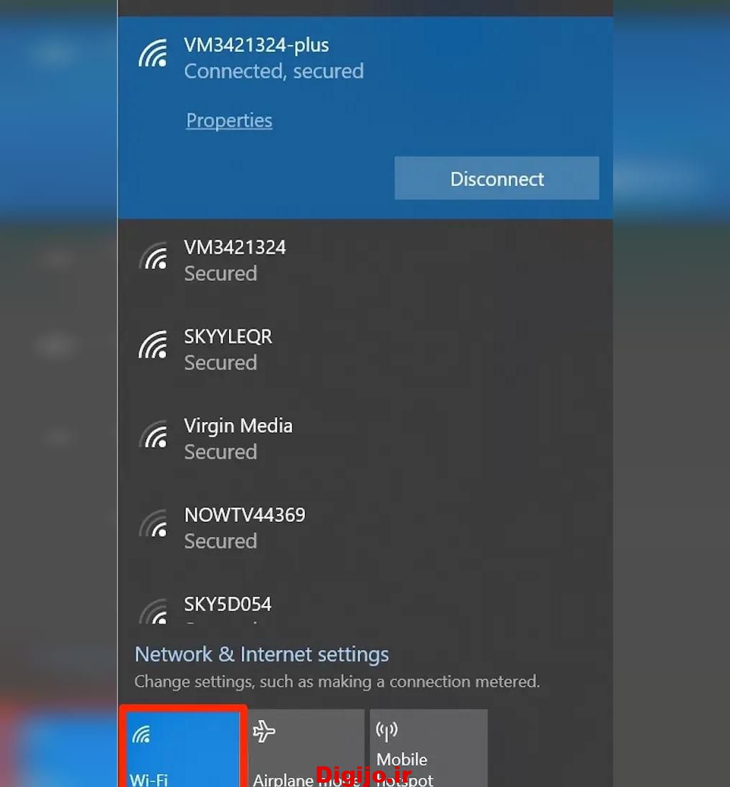 روشن کردن وای فای از طریق آیکون Wi-Fi