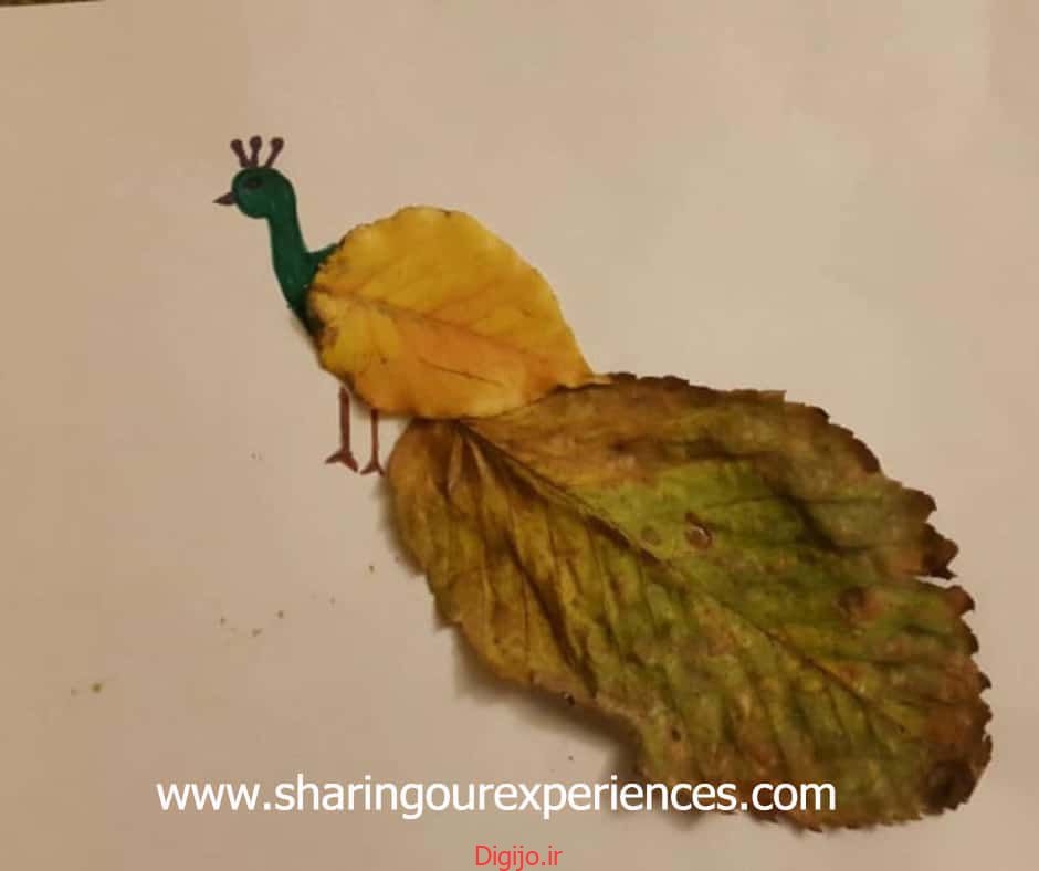 کاردستی طاووس با برگ های پاییزی